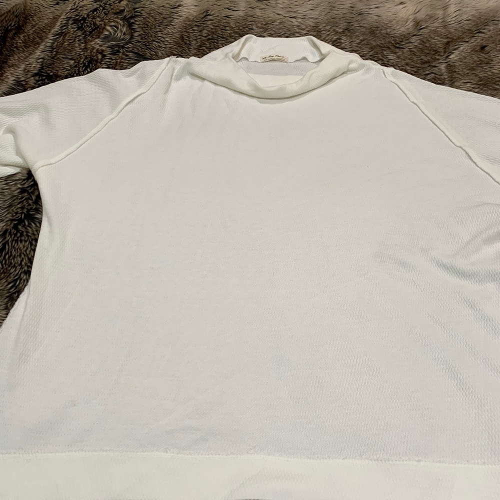 We The Free Waffle Knit Tunic Top White Thermal Oversized Boho Balloon Sleeve